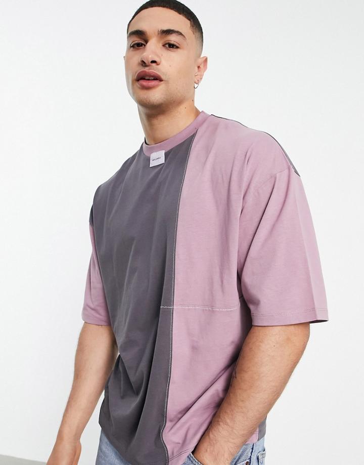 Asos Unrvlld Spply Oversized T-shirt With Cut & Sew Color Block And Logo Tab Detail - Part Of A Set-multi