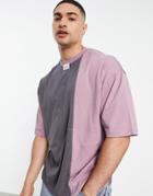 Asos Unrvlld Spply Oversized T-shirt With Cut & Sew Color Block And Logo Tab Detail - Part Of A Set-multi