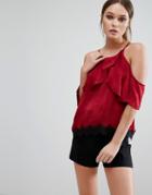 Influence Cold Shoulder Lace Trim Cami - Red