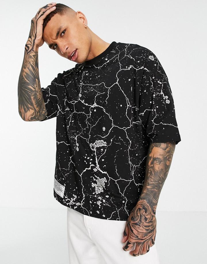Asos Unrvlld Spply Oversized T-shirt With All Over Map Print In Black