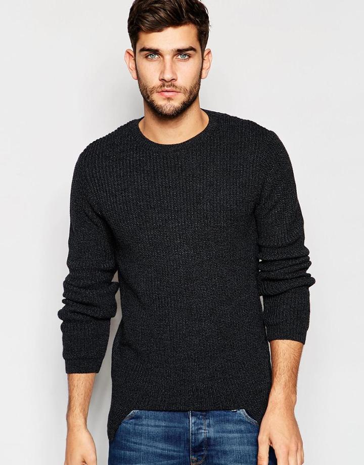 Asos Sweater With Cut Out Hem - Charcoal Twist