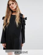 Reclaimed Vintage Oversized Shift Dress With Cold Shoulder Bows - Black