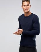 Selected Homme Melange Ribbed Knitted Sweater - Navy