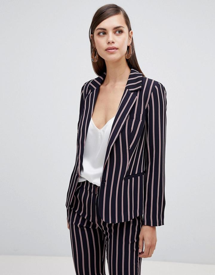 Unique 21 Stripe Tailored Single Button Blazer - Navy