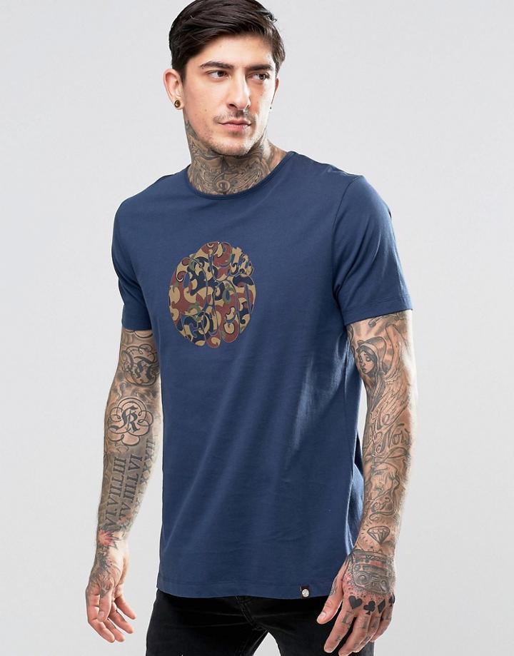 Pretty Green T-shirt Logo In Camo Print In Navy - Navy