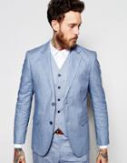 Feraud Premium 55% Linen Suit Jacket In Pale Blue - Blue