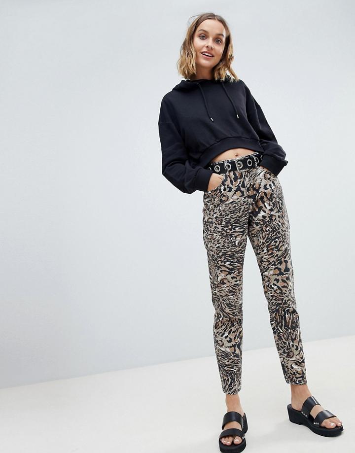 Asos Design Ritson Rigid Mom Jeans In Abstract Leopard Print-multi