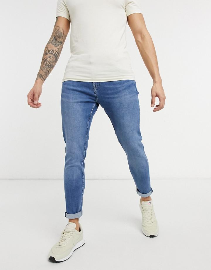 Bershka Super Skinny Fit Jeans In Dark Blue Wash-blues
