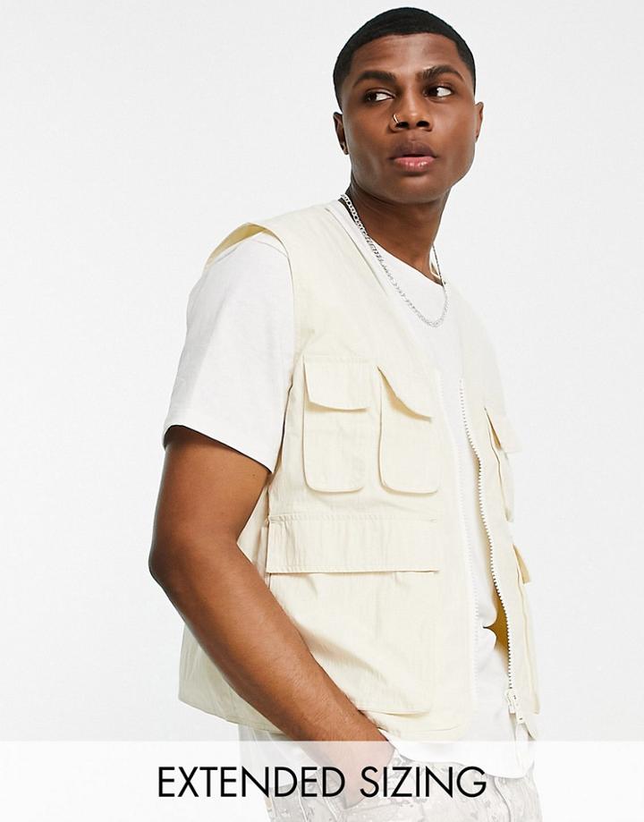 Asos Design Utility Vest In Ecru-blonde