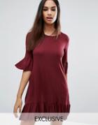 Missguided Frill Hem And Sleeve Swing Dress - Red