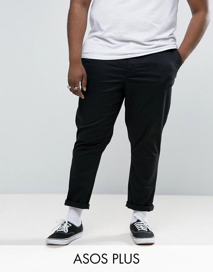 Asos Plus Tapered Chinos In Black - Black