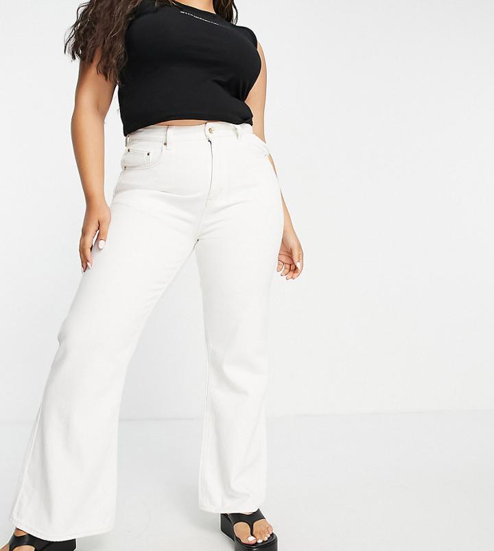 Lost Ink Plus High Waist Flare Jeans In White Denim