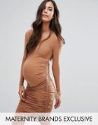 Missguided Maternity Ruched Midi Dress - Tan