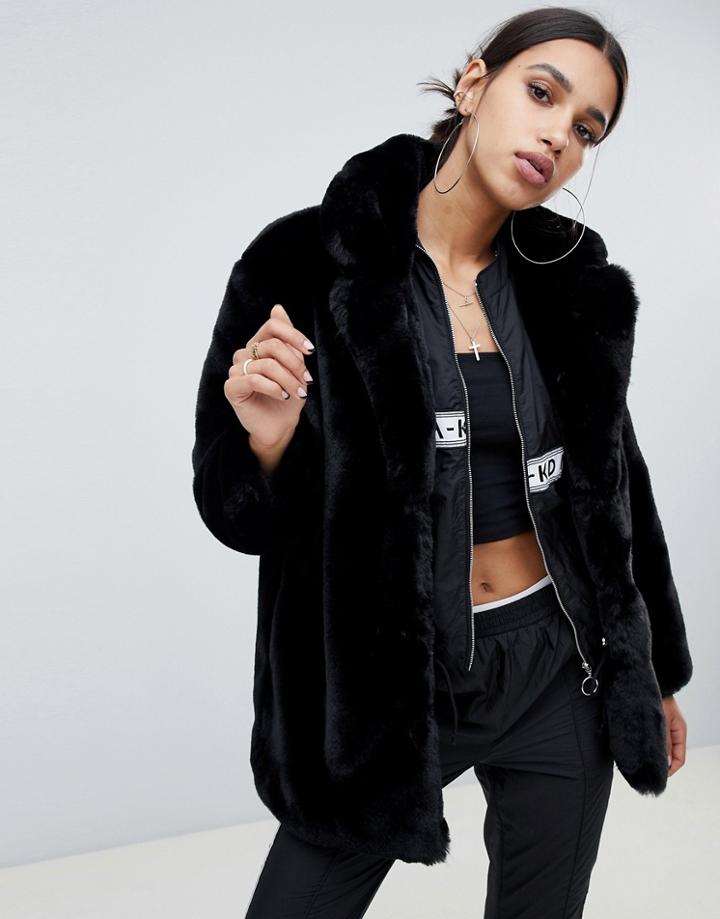 Na-kd Faux Fur Fluffy Coat In Black - Black
