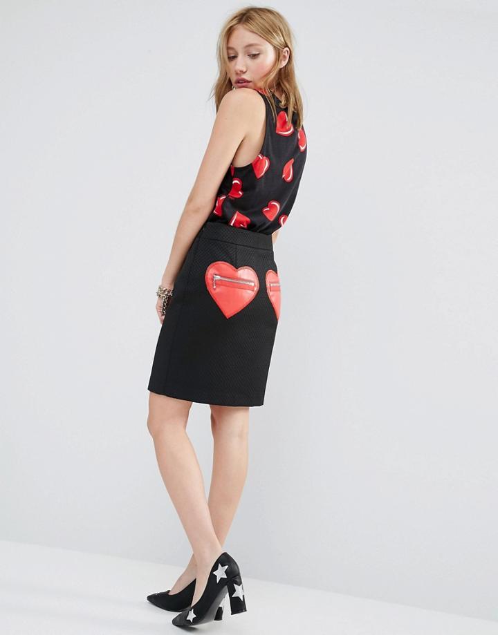 Love Moschino Jacquard Skirt With Heart Pockets - Black