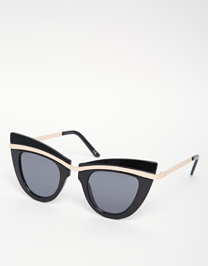 Asos Cat Eye Sunglasses With Built Up Highbrow - Black