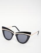 Asos Cat Eye Sunglasses With Built Up Highbrow - Black