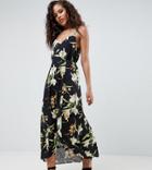 Asos Design Tall Button Through Maxi Dress In Lily Print - Multi