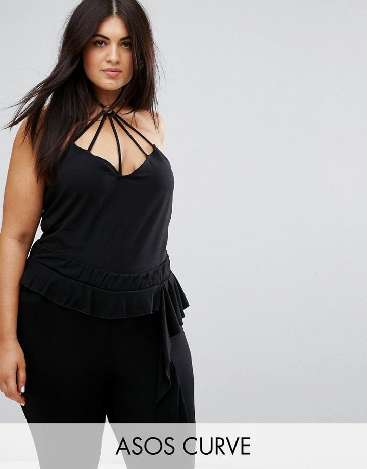 Asos Curve Halter Top With Caging Ring Detail - Black
