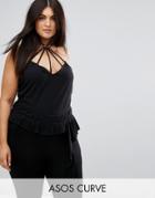 Asos Curve Halter Top With Caging Ring Detail - Black