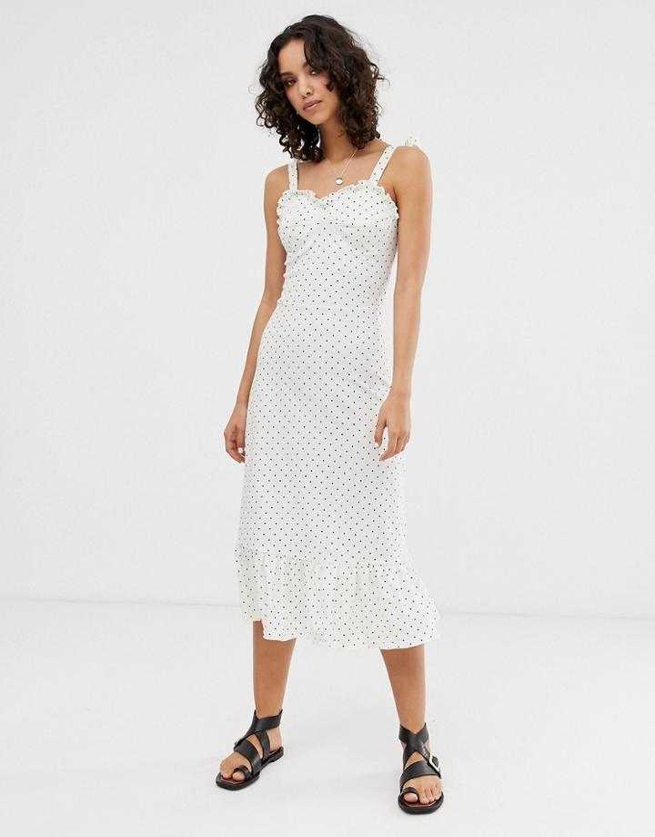 Only Polka Dot Midi Cami Dress With Cup Detail - Brown