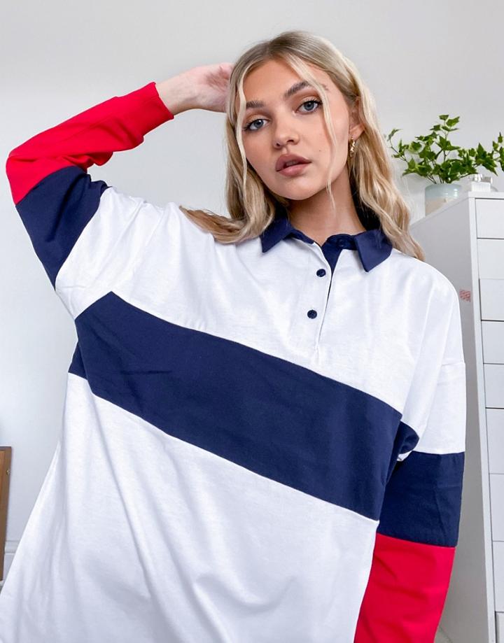 Asos Design Oversized Polo T-shirt With Long Sleeves In Color-block-red