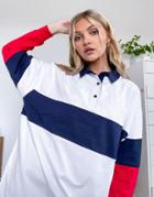 Asos Design Oversized Polo T-shirt With Long Sleeves In Color-block-red