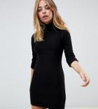 Brave Soul Petite Mandy Roll Neck Sweater Dress - Black