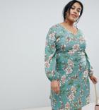 Influence Plus Midi Floral Dress With Button Detail - Green