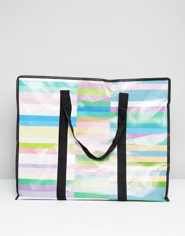 Asos Hero Oversized Printed Color Block Beach Bag With Contrast Taping - Multi