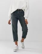 Asos Design Relaxed Fit Boyfriend Jeans In Rich Aged Washed Blue