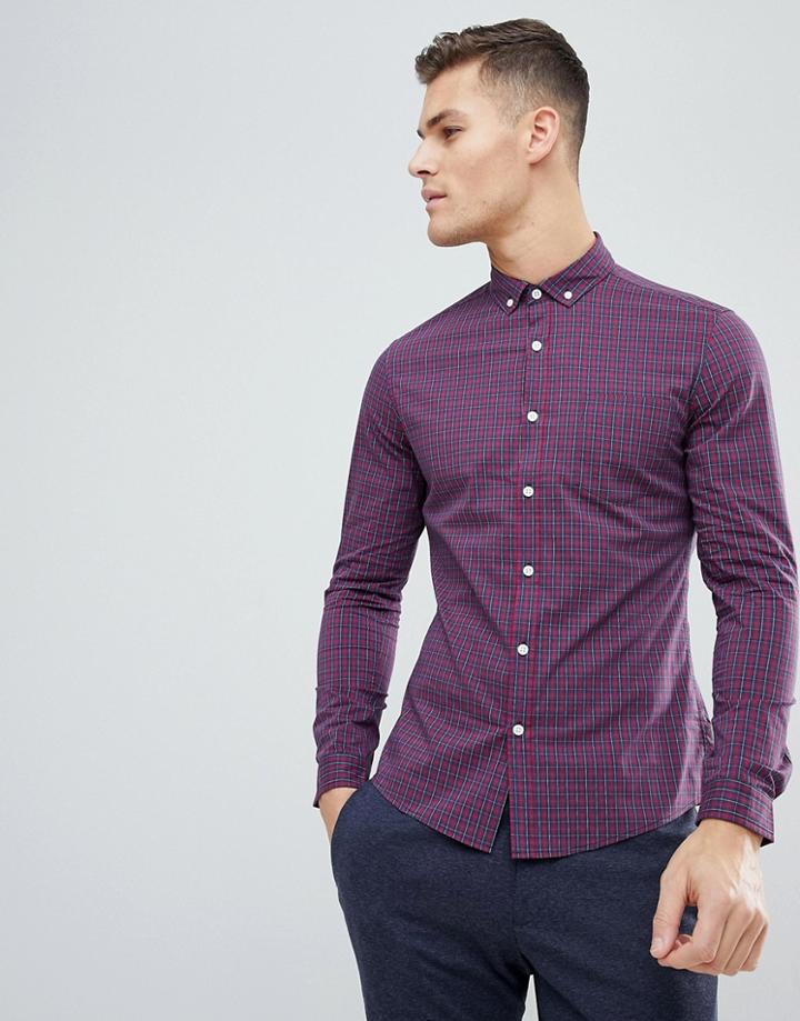 Asos Design Stretch Slim Check Shirt - Red