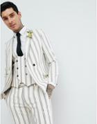 Twisted Tailor Wedding Super Skinny Suit Jacket In Cream Stripe Linen