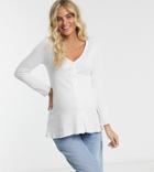 Asos Design Maternity Button Front Top In Waffle-white