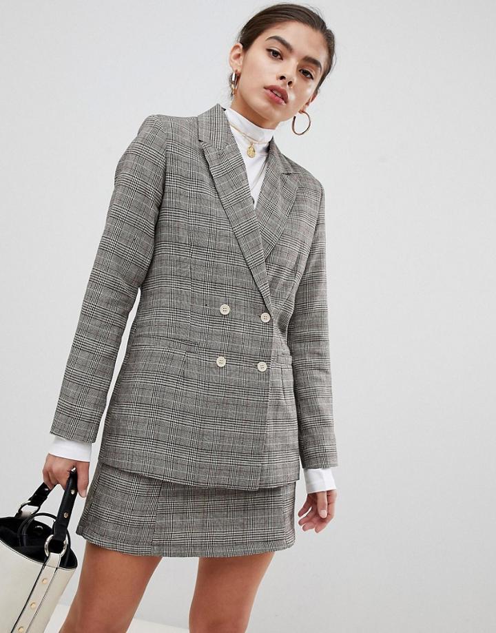 Unique21 Checked Double Breasted Blazer - Brown