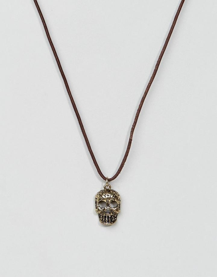 Classics 77 Skull Leather Necklace In Black - Black