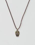 Classics 77 Skull Leather Necklace In Black - Black