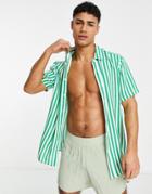 Asos Design Shirt In Green Summer Stripe