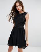 Lavand Silky Waist Panel Skater Dress In Black - Black