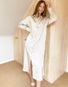Pretty Lavish Naomi Satin Shirt Midi Dress In Cream-white