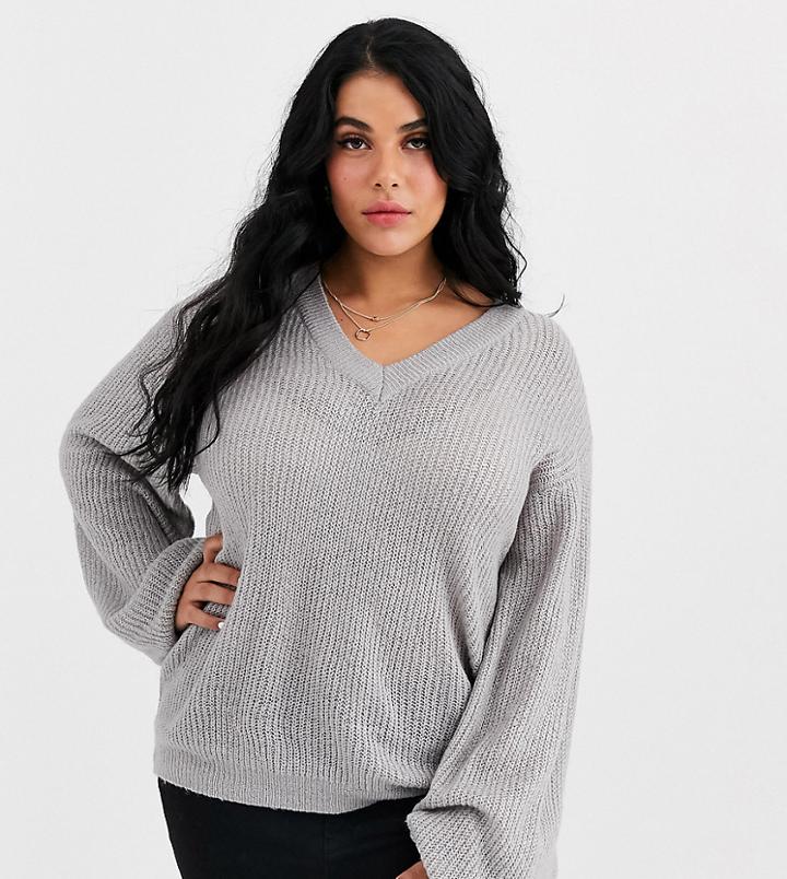 Brave Soul Plus Harrio Sweater In Gray
