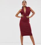 Asos Design Tall Halter Paneled Detail Midi Dress - Red