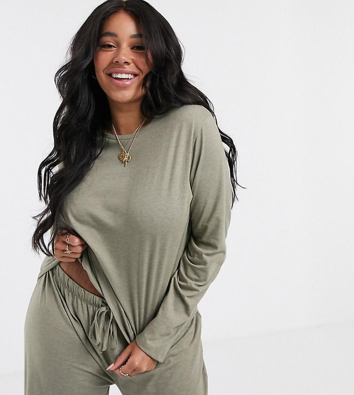 Asos Design Curve Mix & Match Jersey Long Sleeve Top-green