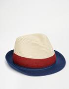 Asos Staw Trilby Hat With Color Block Weave - Natural