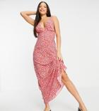 Asos Design Tall Plunge Neck Maxi Dress With Elasticated Straps In Red Floral Print-multi
