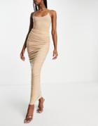 Public Desire Ruched Midi Skirt In Stone - Part Of A Set-neutral