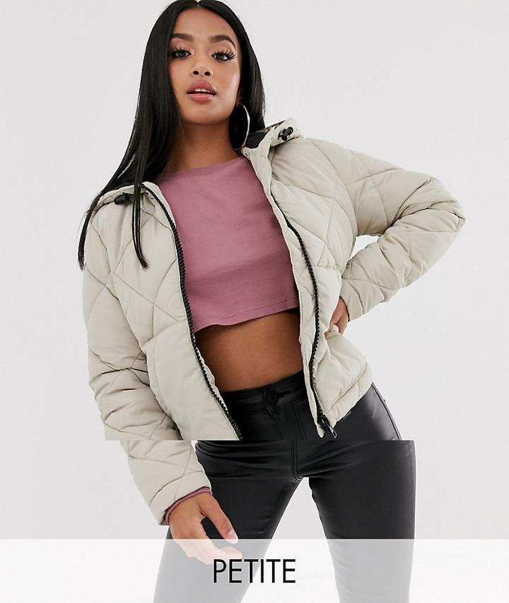 Noisy May Petite Grid Padded Hooded Jacket