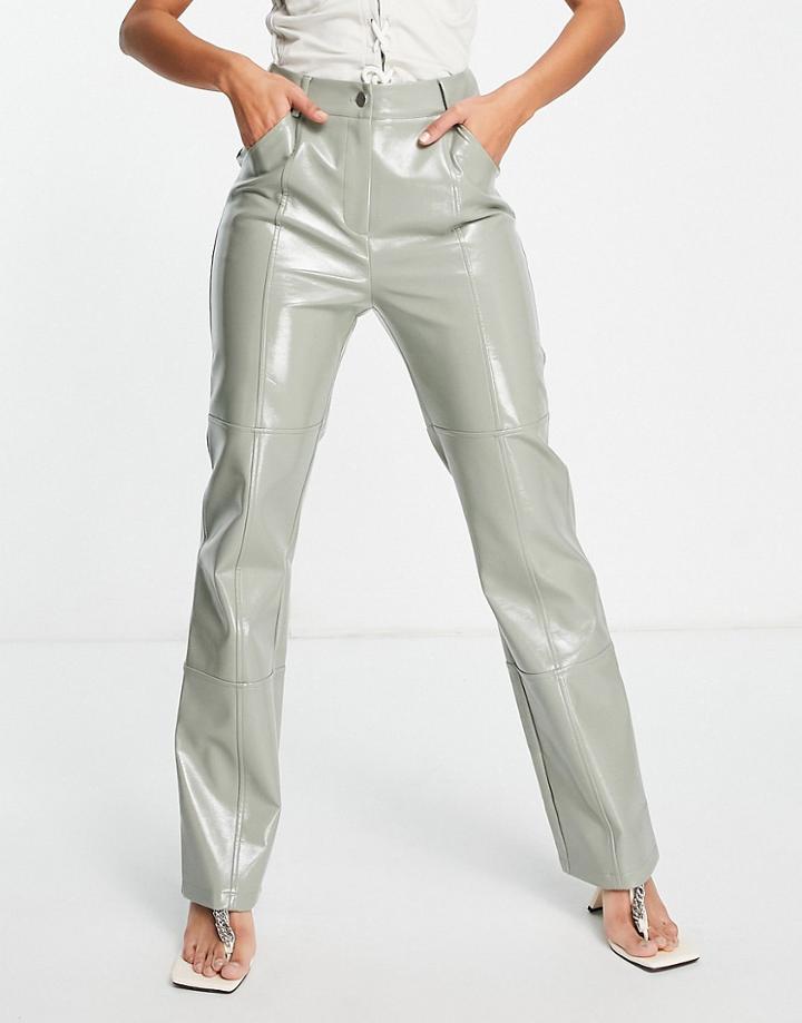4th & Reckless Straight Leg Leather Look Pants In Sage-green