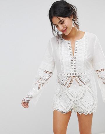 Forever New Lace Scallop Top - White