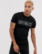 Asos Design Skinny T-shirt With City Print And Stretch-black